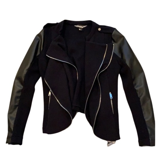 NEW Macy’s INC International Concept Knit
Moto Faux Leather Double Zipper Jacket - Picture 6 of 10